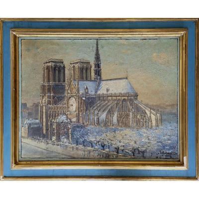 Tableau Début XXe Notre Dame De Paris Sous La Neige