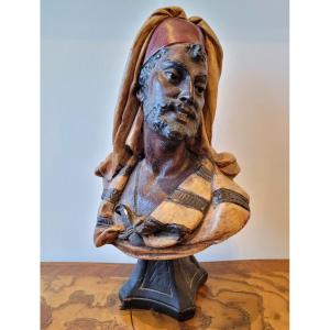 Bust Of Moor In Patinated Terracotta In The Style Of Goldsheider