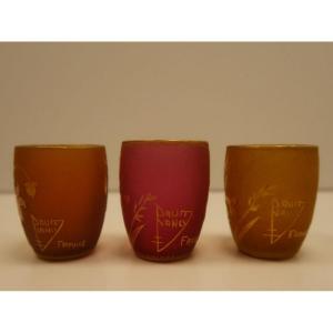 Daum Nancy Series Of 3 Frosted Glass Tumblers