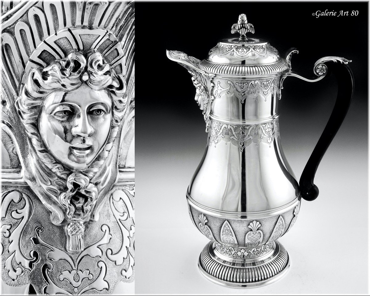 Cardeilhac : Large Coffee Pot In Sterling Silver In Louis XIV  Regency Style Mascaron-photo-4