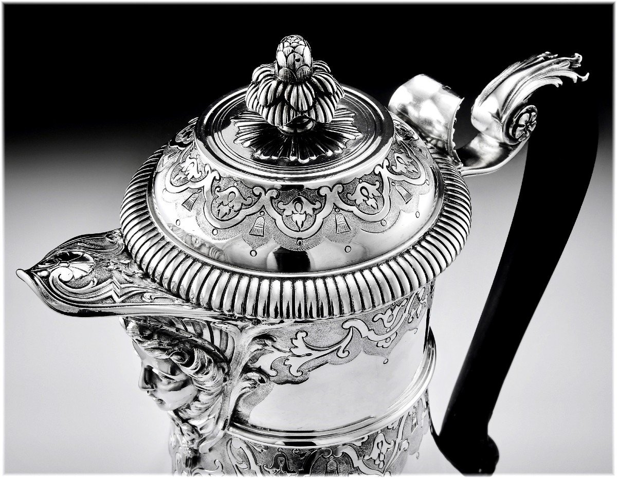 Cardeilhac : Large Coffee Pot In Sterling Silver In Louis XIV  Regency Style Mascaron-photo-1