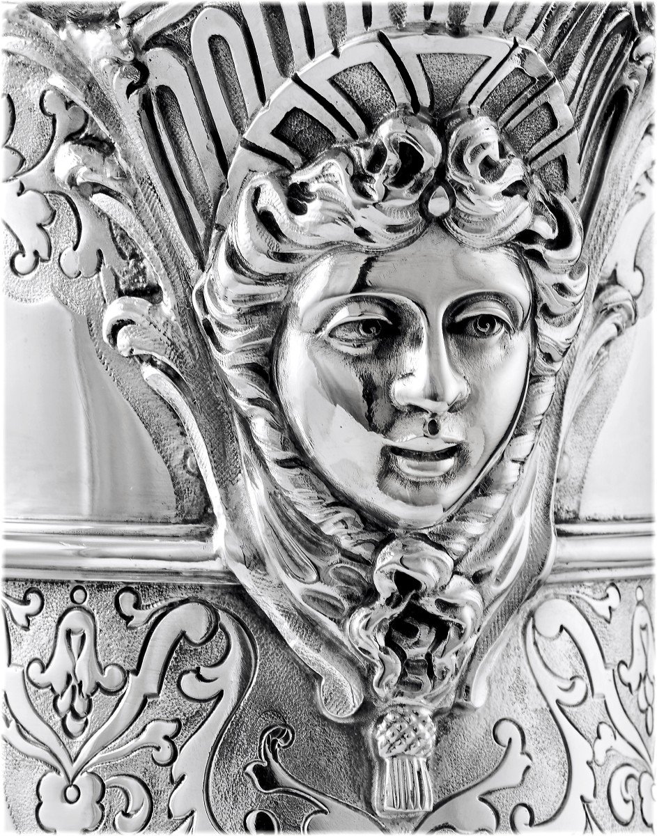 Cardeilhac : Large Coffee Pot In Sterling Silver In Louis XIV  Regency Style Mascaron-photo-4