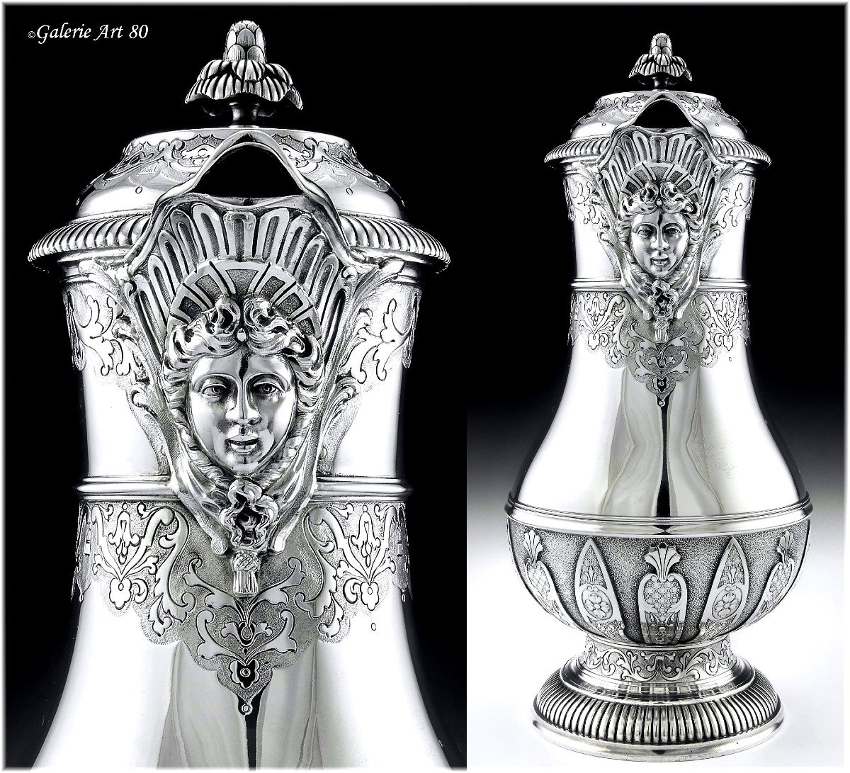 Cardeilhac : Large Coffee Pot In Sterling Silver In Louis XIV  Regency Style Mascaron