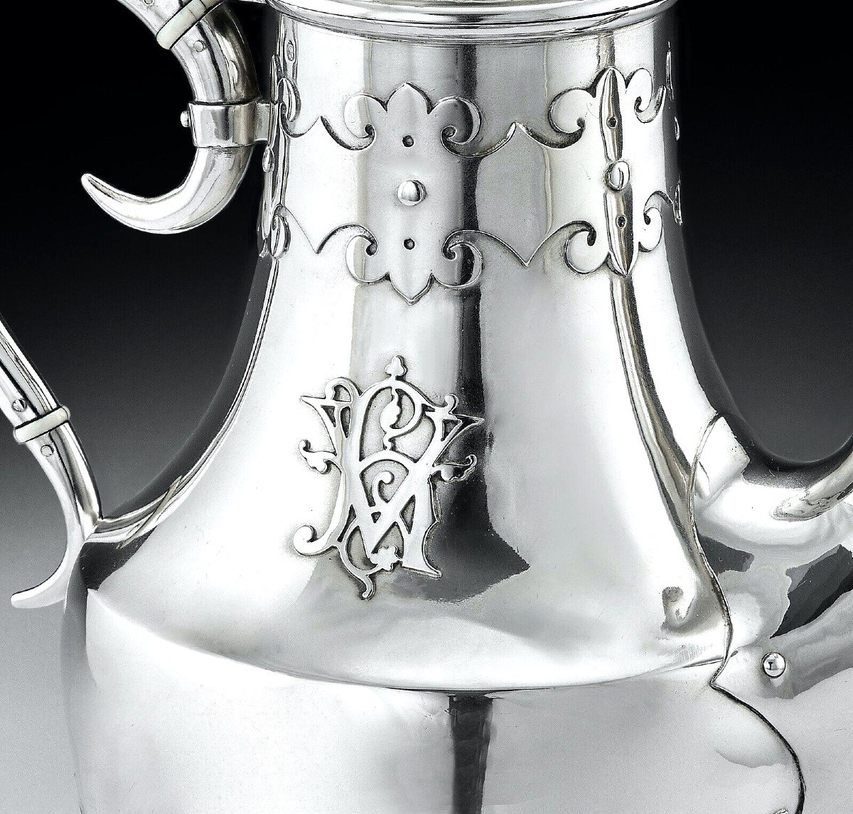 Armand-Edouard CARDEILHAC : Service à Thé ou Café en Argent Massif & Vermeil st. Renaissance Fer de Lance-photo-3