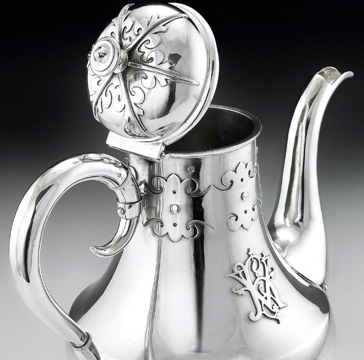 Armand-Edouard CARDEILHAC : Service à Thé ou Café en Argent Massif & Vermeil st. Renaissance Fer de Lance-photo-3