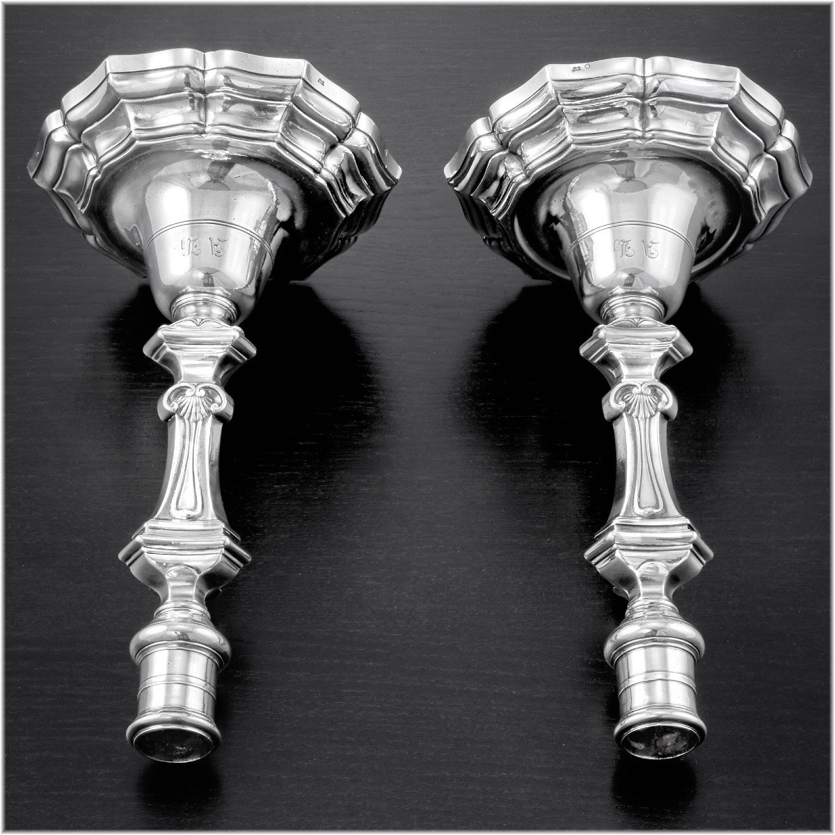 Claude Genu : Extremely Rare 18th Century Pair Of Solid Silver Candlesticks  Paris 1749-photo-2