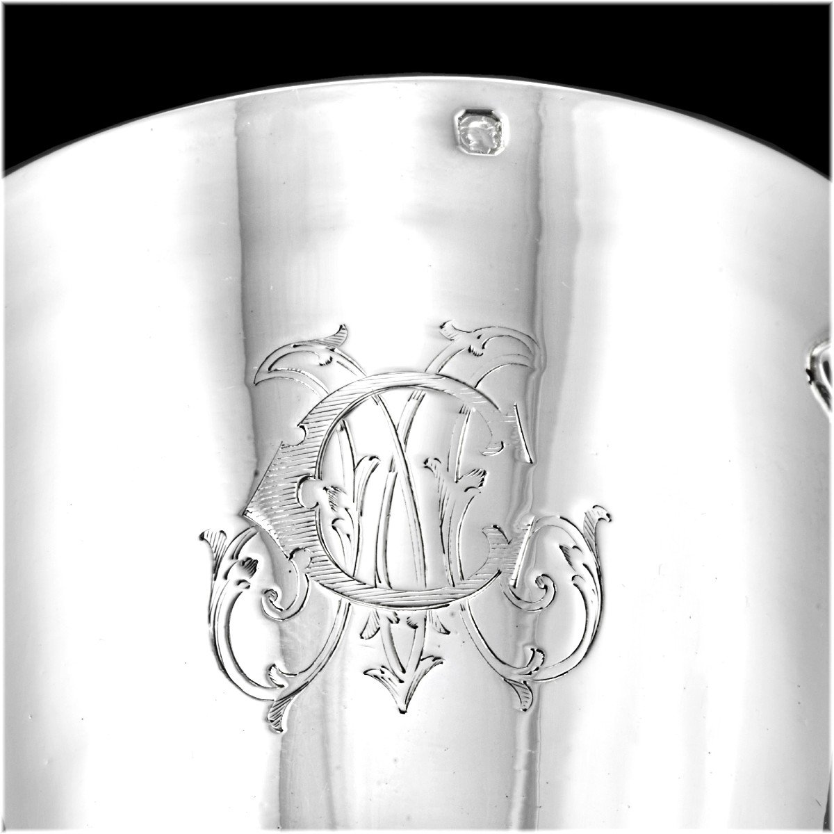 Armand Gross : Paire Tasses / Soucoupes en Argent Massif ép. Art Nouveau c.1900 - décor TREFLES-photo-4