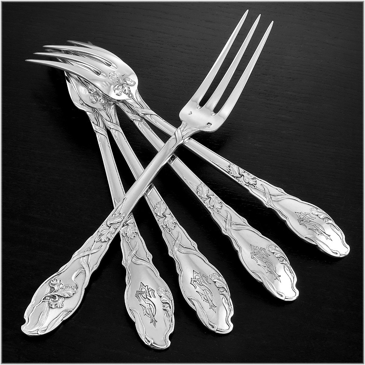 Ravinet & Denfert : Rare Large Art Nouveau Sterling Silver Flatware Set - Iris Pattern-photo-3