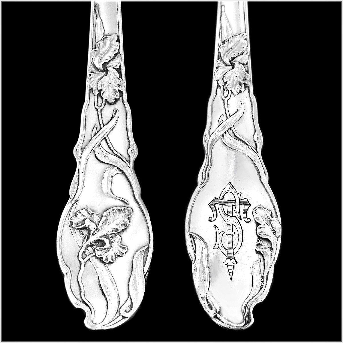 Ravinet & Denfert : Rare Large Art Nouveau Sterling Silver Flatware Set - Iris Pattern-photo-6