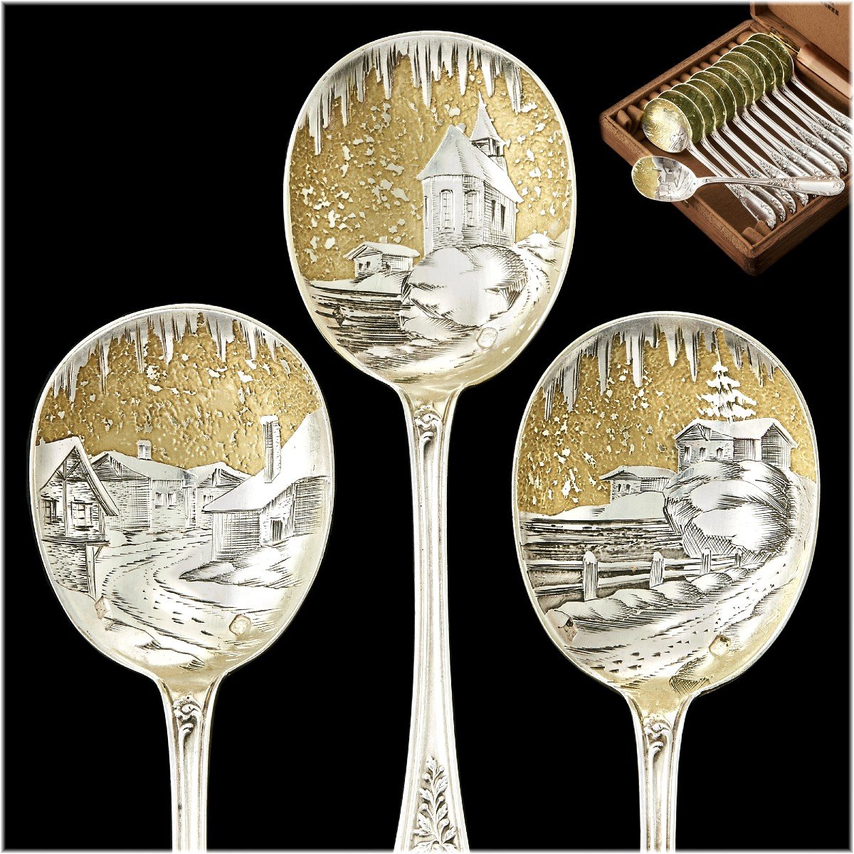 Couvert à Glace Veyrat Paris - Argent Massif Gravé - Style Louis XIV - XIXe