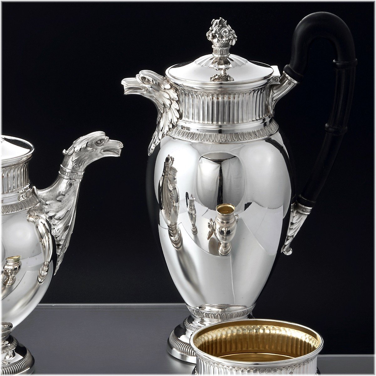 Puiforcat: Antique Tea - Coffee Set In Sterling Silver Vermei Empire Style - Eagles-photo-3
