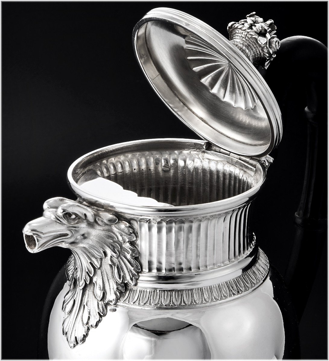 Puiforcat: Antique Tea - Coffee Set In Sterling Silver Vermei Empire Style - Eagles-photo-1