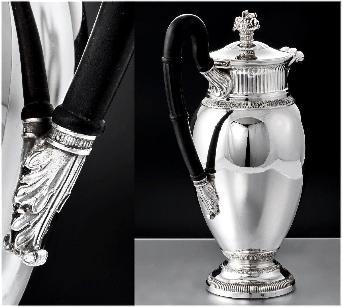 Puiforcat: Antique Tea - Coffee Set In Sterling Silver Vermei Empire Style - Eagles-photo-2