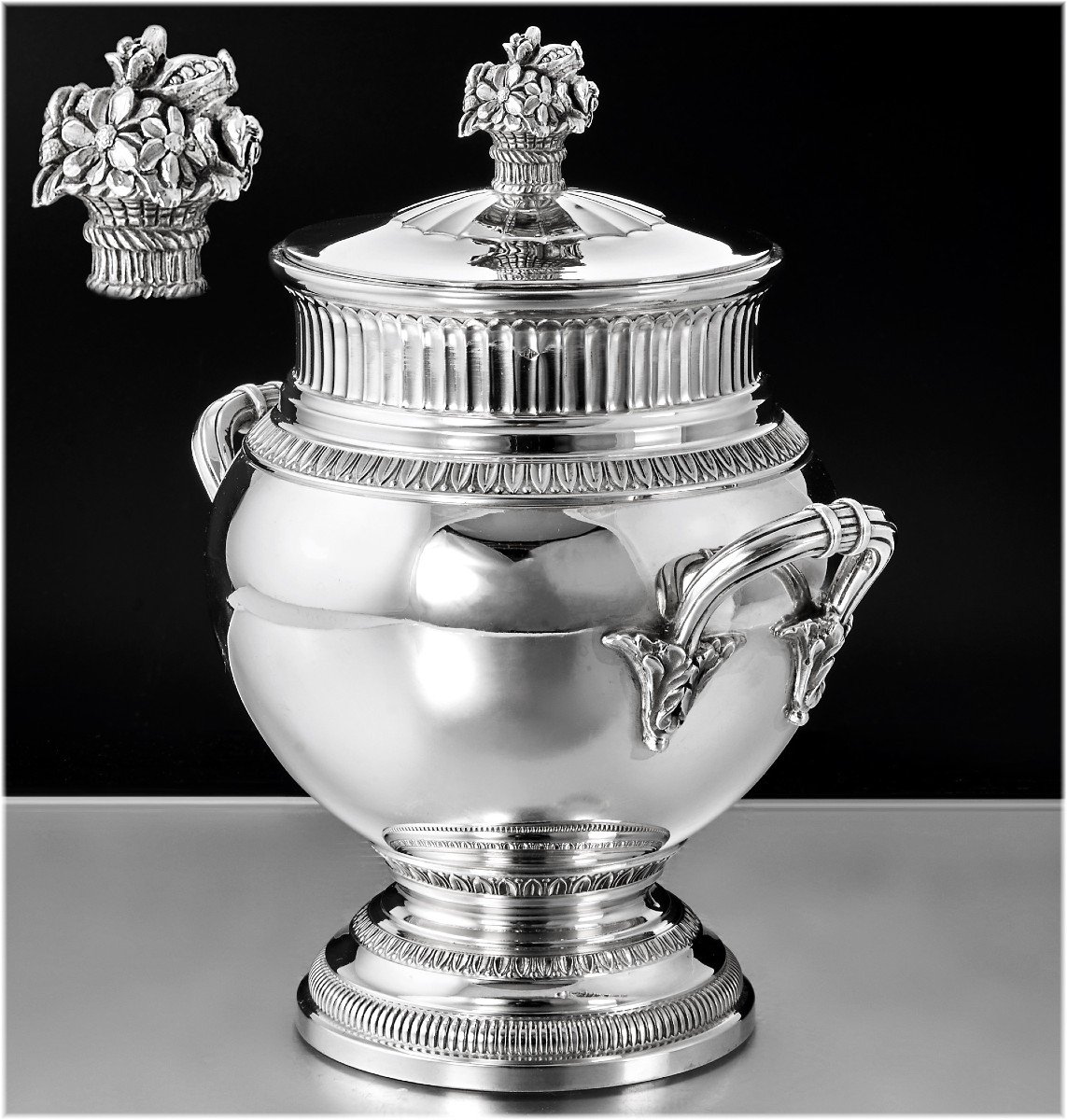 Puiforcat: Antique Tea - Coffee Set In Sterling Silver Vermei Empire Style - Eagles-photo-6