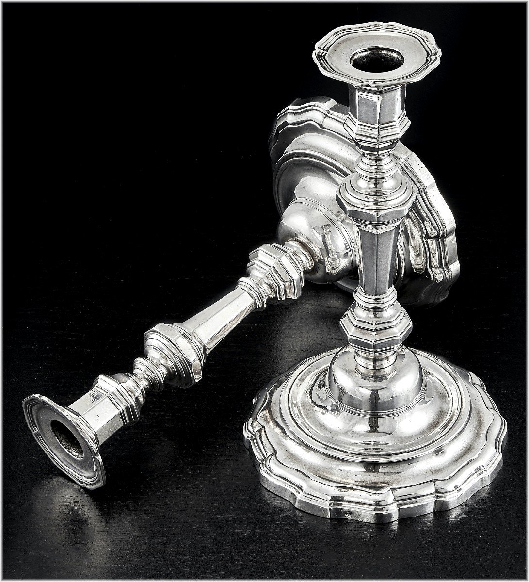 Pierre Vallieres: Rare Pair Of 18th Century French Solid Silver Candlesticks Paris - 1776-photo-2