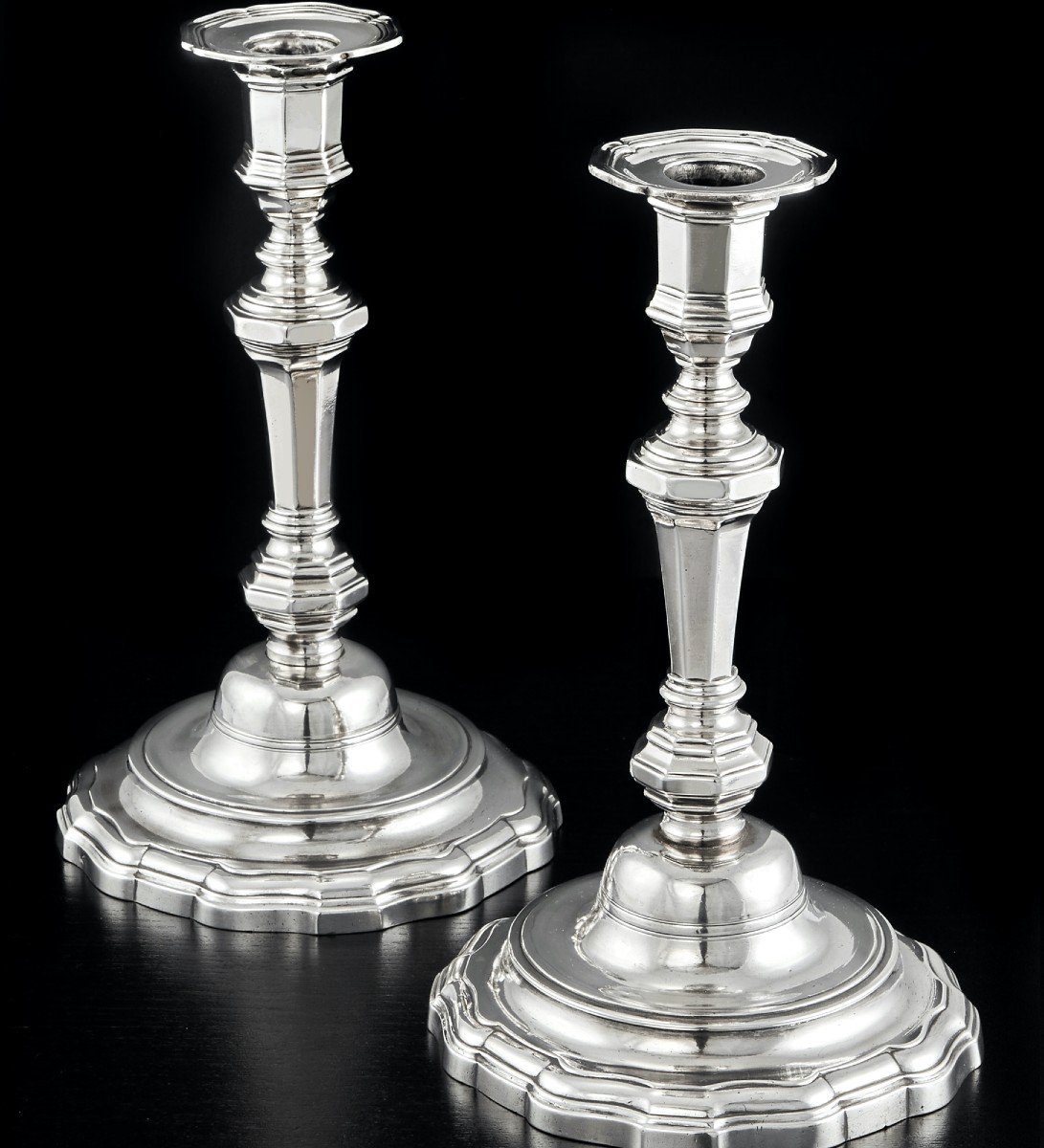 Pierre VALLIERES : Rare Paire de Flambeaux en Argent massif XVIIIème PARIS 1776-photo-4