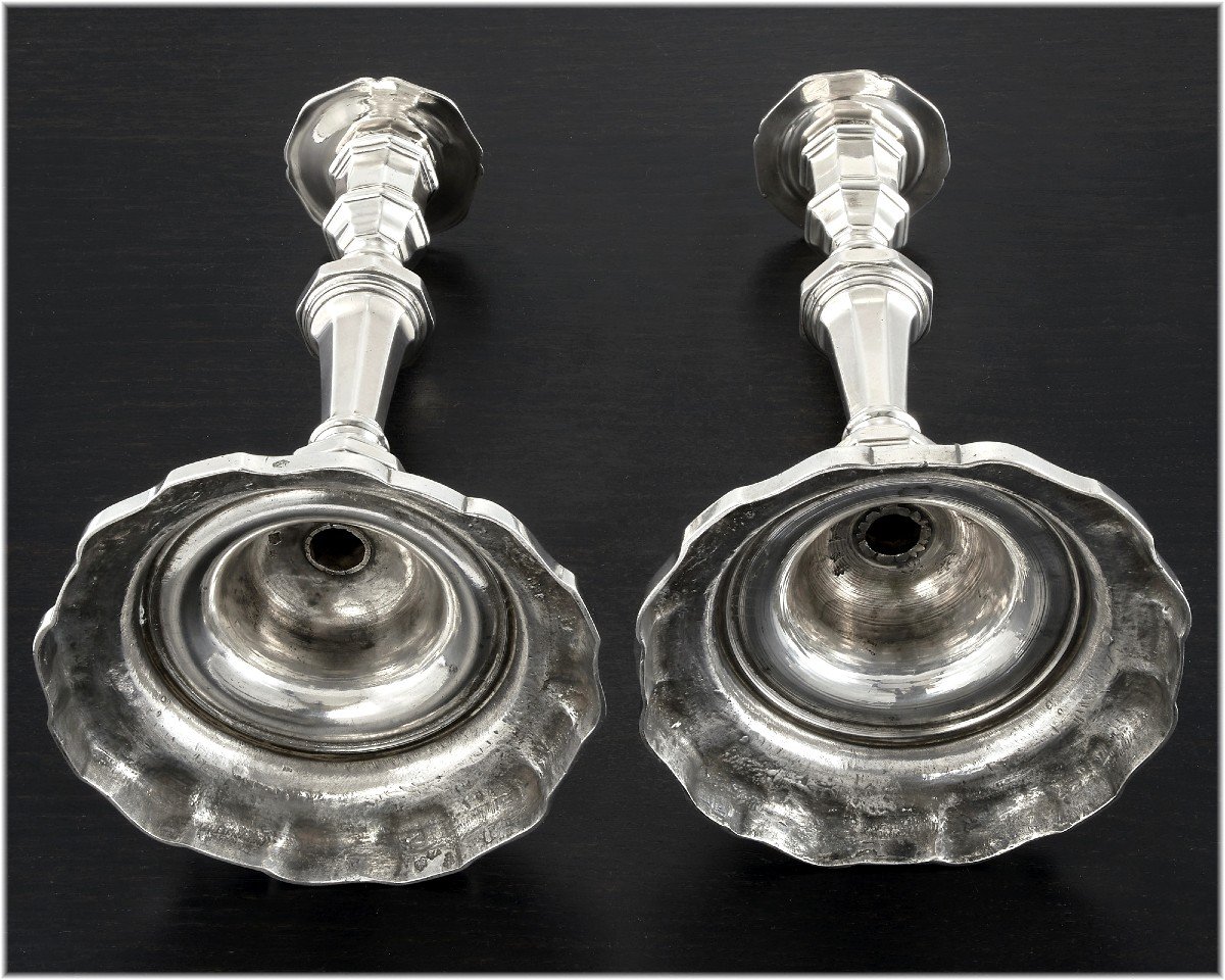 Pierre Vallieres: Rare Pair Of 18th Century French Solid Silver Candlesticks Paris - 1776-photo-2