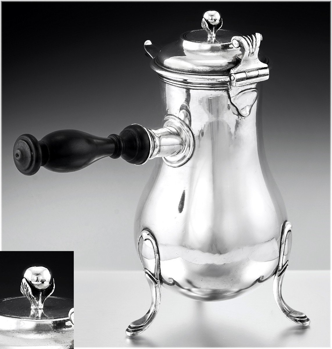 Oudot : Rare 18th C. French Sterling Silver Coffee Pot From Chalon-sur-saone 1762-68 - Coat Of Arms-photo-2