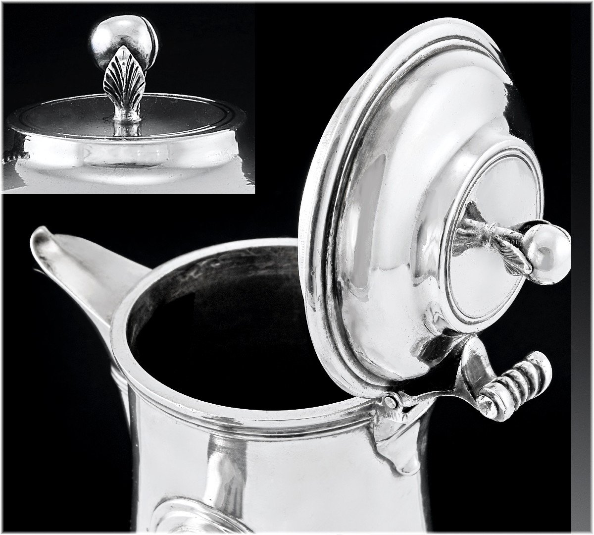 Oudot : Rare 18th C. French Sterling Silver Coffee Pot From Chalon-sur-saone 1762-68 - Coat Of Arms-photo-2