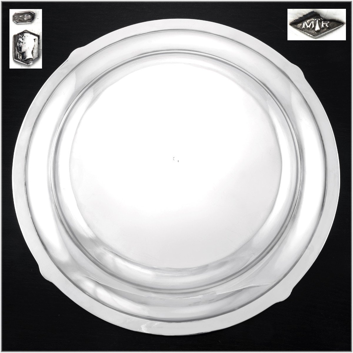 MAILLARD : Grand Plat rond en Argent massif Style Empire - CYGNES +35 cm-photo-2