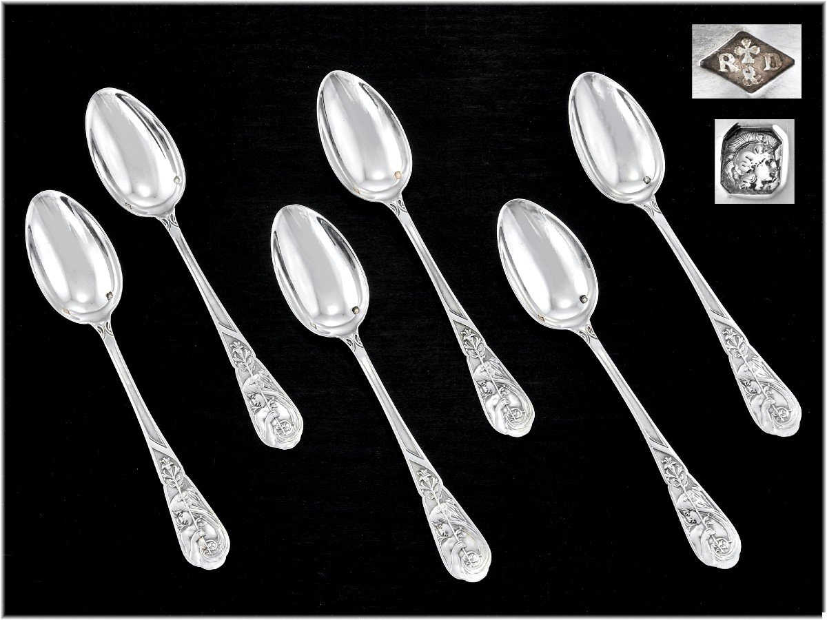 Ravinet & Denfert : Rare Spoon Service In Sterling Silver Art Nouveau - Mucha-photo-2