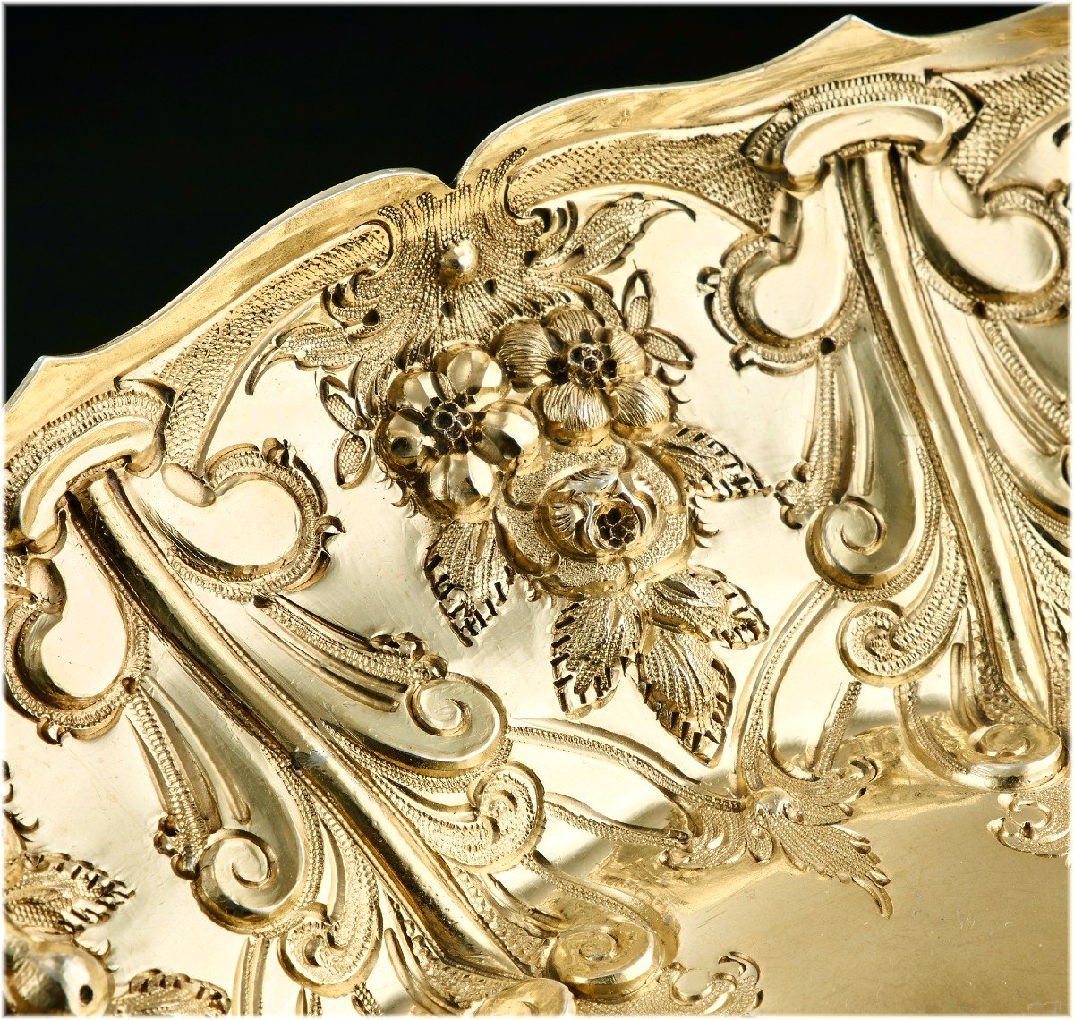 Martin Hall : Gilt Sterling Silver Tazza / Centerpiece Dish London 1883 - Flowers, Fruits-photo-2