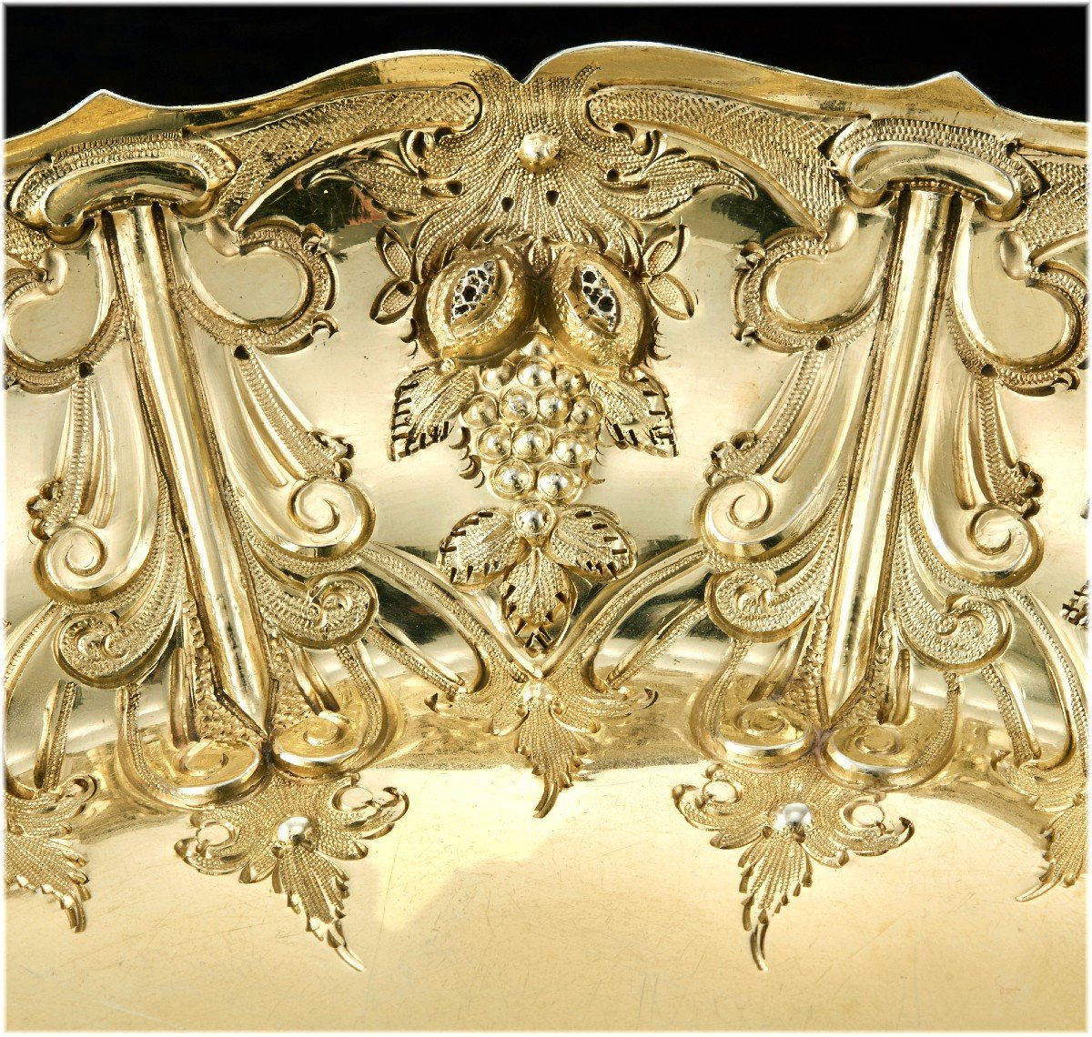 Martin Hall : Gilt Sterling Silver Tazza / Centerpiece Dish London 1883 - Flowers, Fruits-photo-3