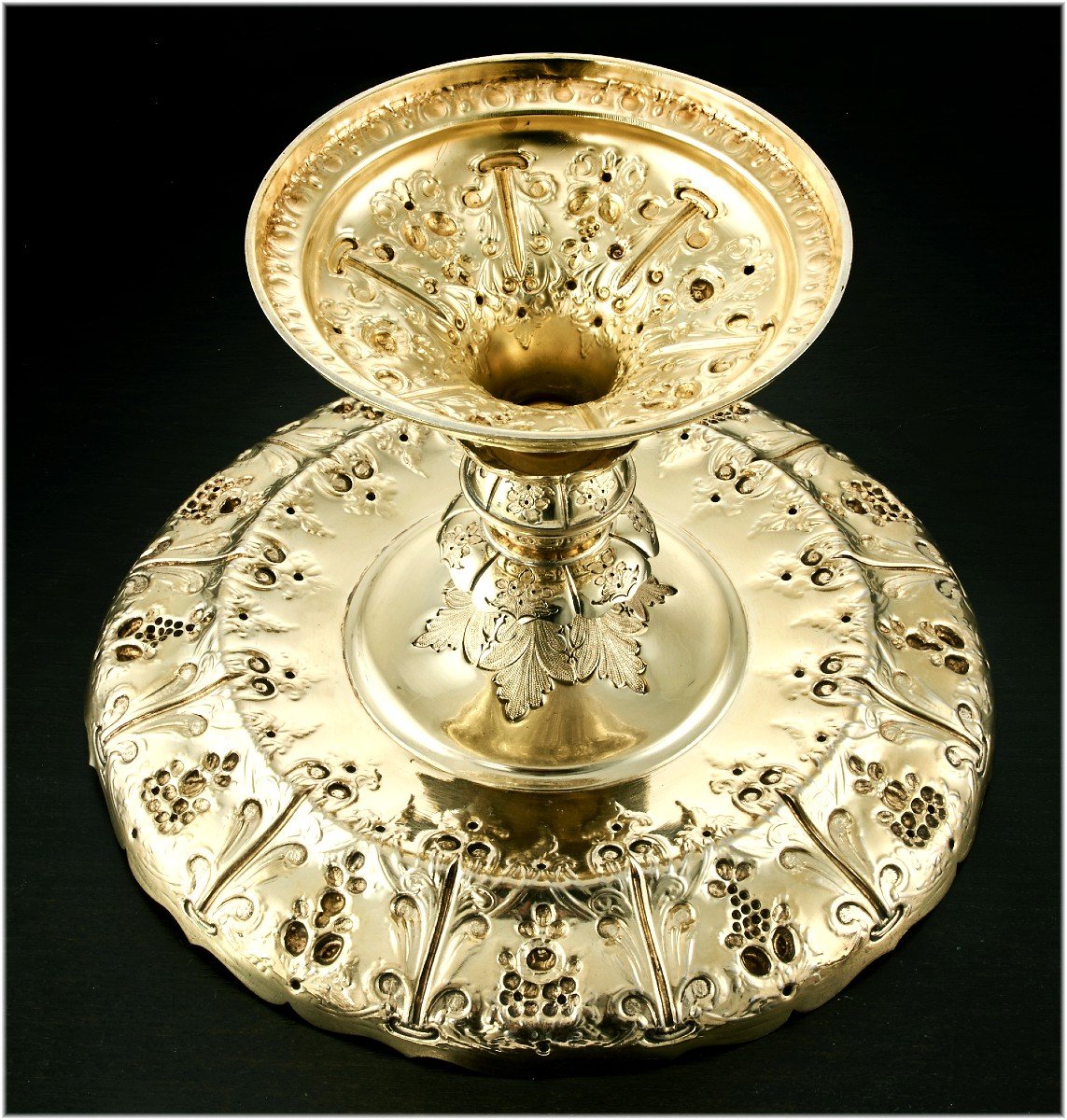 Martin Hall : Gilt Sterling Silver Tazza / Centerpiece Dish London 1883 - Flowers, Fruits-photo-4