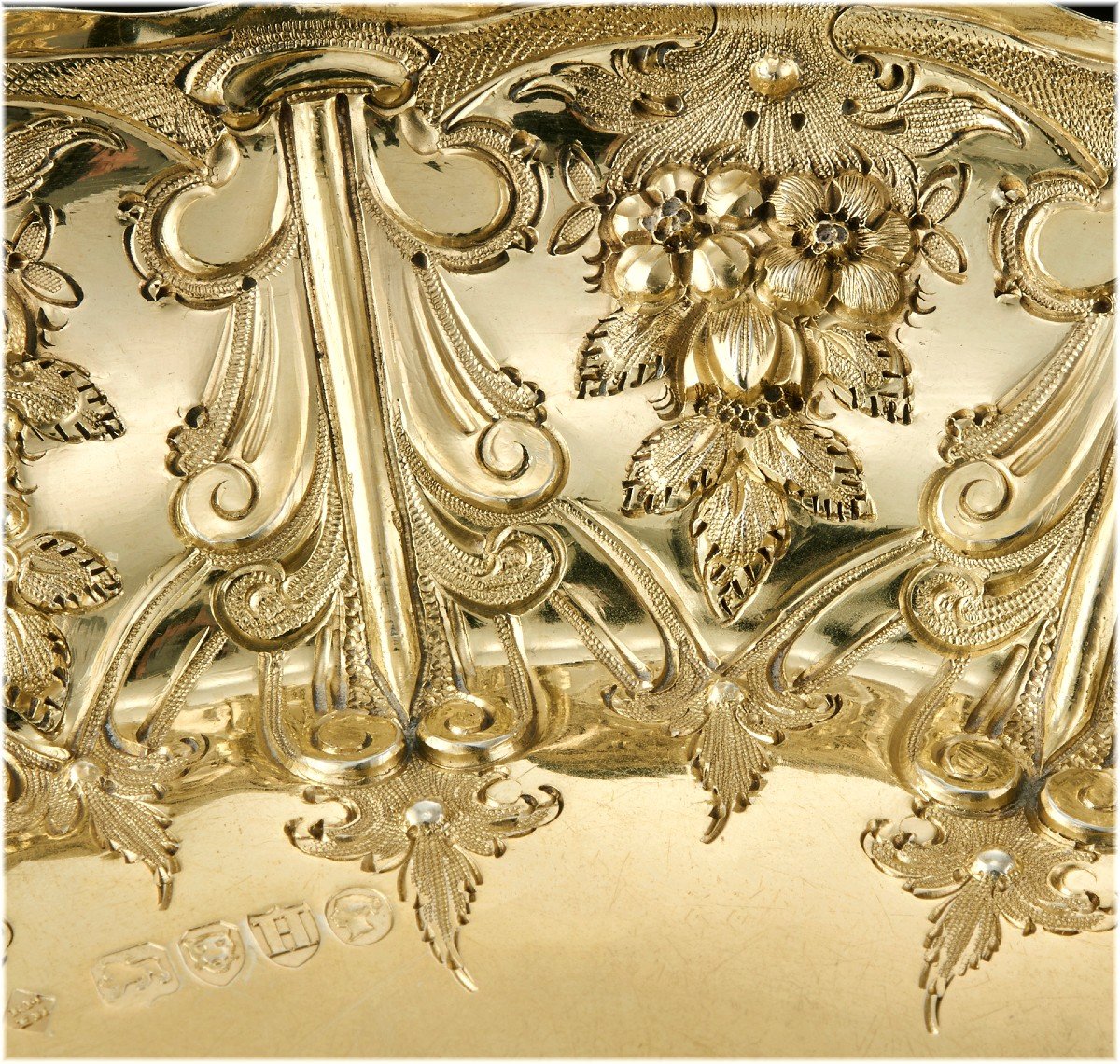 Martin Hall : Gilt Sterling Silver Tazza / Centerpiece Dish London 1883 - Flowers, Fruits-photo-5