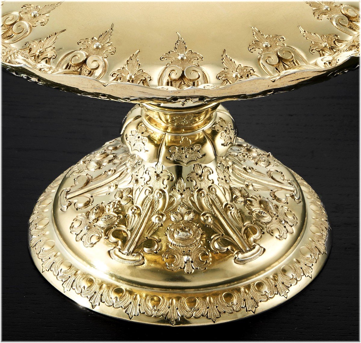 Martin Hall : Gilt Sterling Silver Tazza / Centerpiece Dish London 1883 - Flowers, Fruits-photo-6