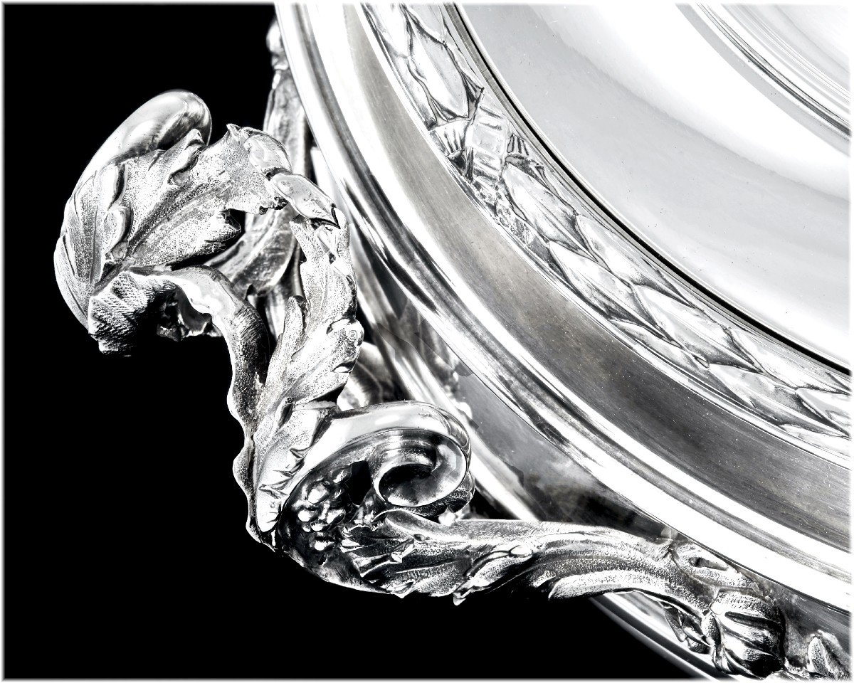 Odiot : Large Covered Vegetable Tureen In Sterling Silver - Coat Of Arms Marquis Crown-photo-4