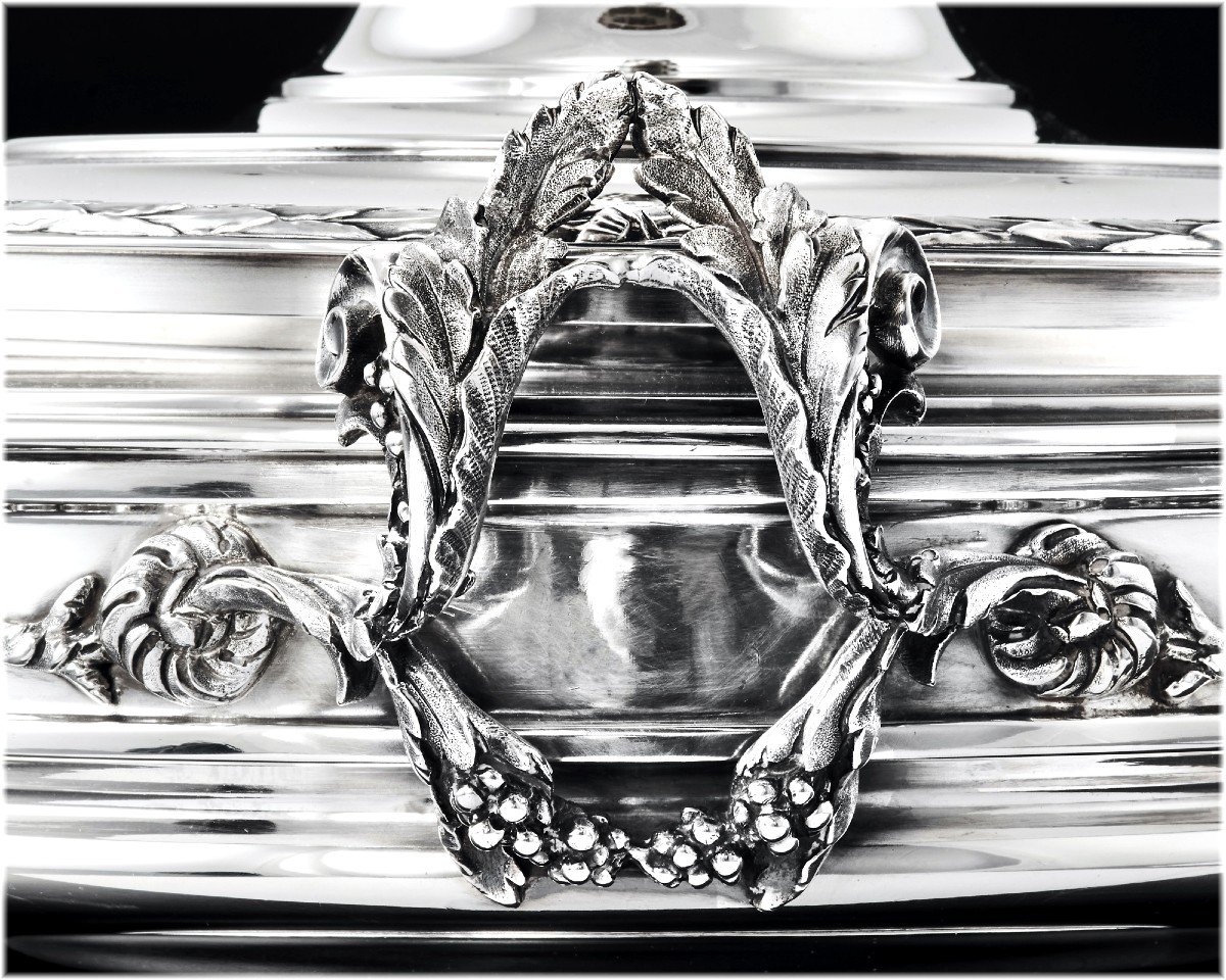 Odiot : Large Covered Vegetable Tureen In Sterling Silver - Coat Of Arms Marquis Crown-photo-6