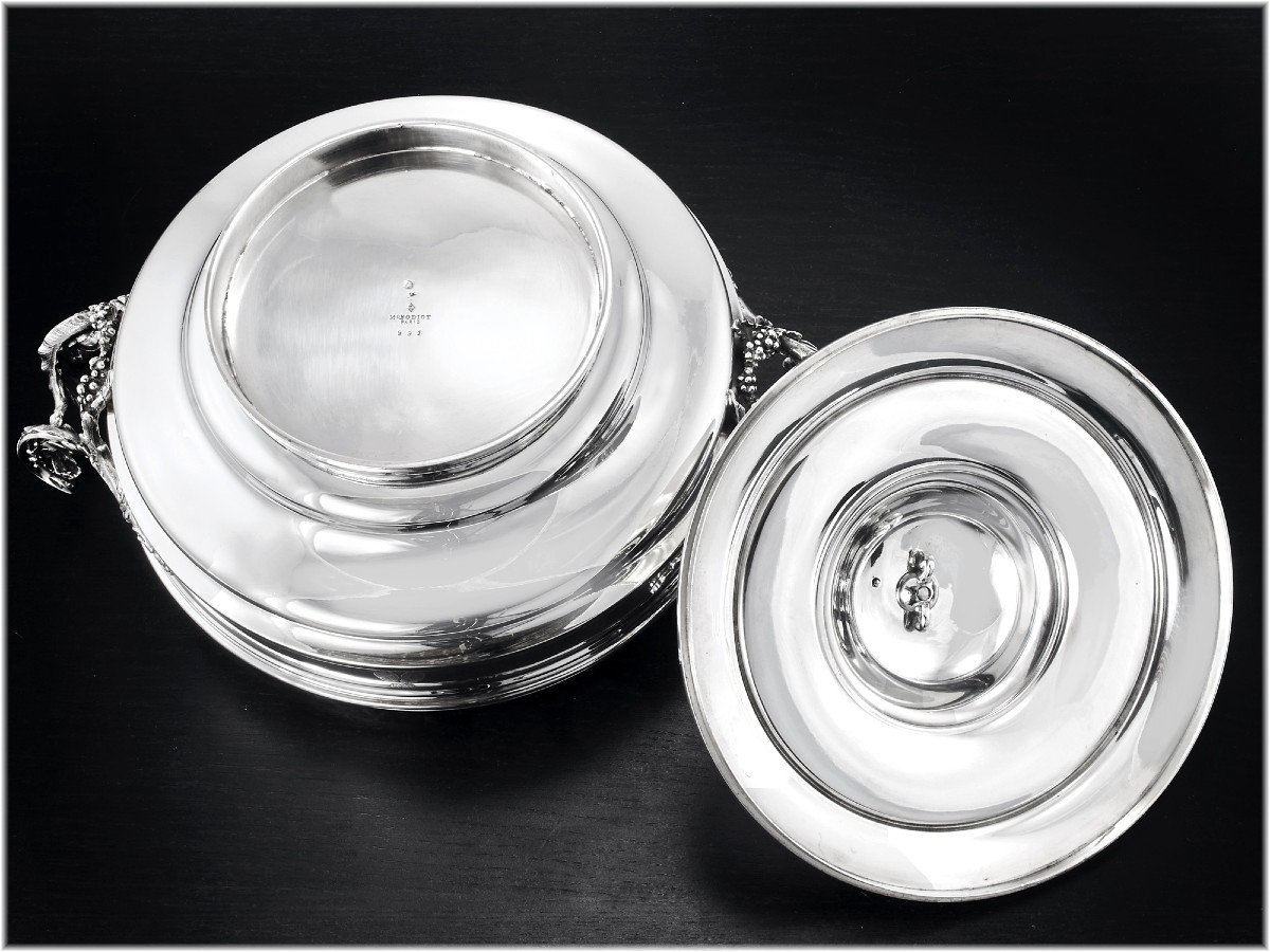 Odiot : Large Covered Vegetable Tureen In Sterling Silver - Coat Of Arms Marquis Crown-photo-7
