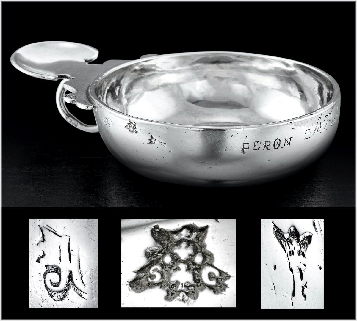 Simon Cheret: Rare 18th Century Large Wine Taster In Solid Silver 100.4g - Paris 1731-photo-4