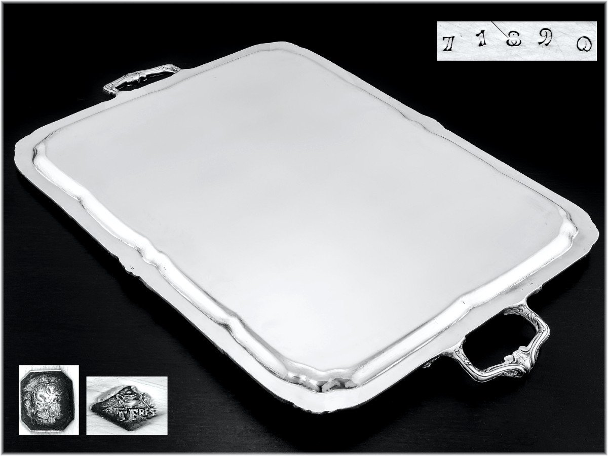 Tetard Frères : Large  Louis XV Style Sterling Silver Serving Tray  +4513 Grams-photo-2