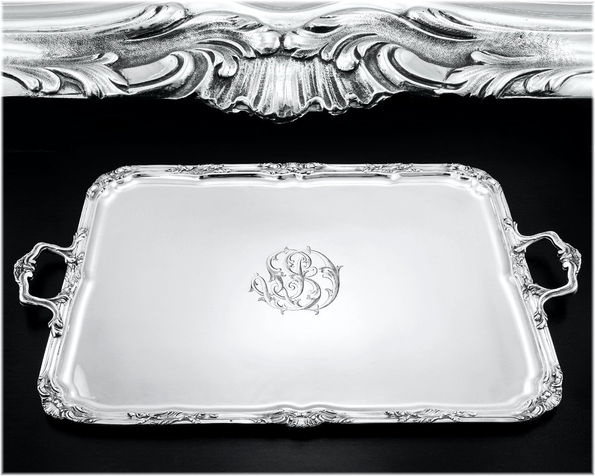 Tetard Frères : Large  Louis XV Style Sterling Silver Serving Tray  +4513 Grams