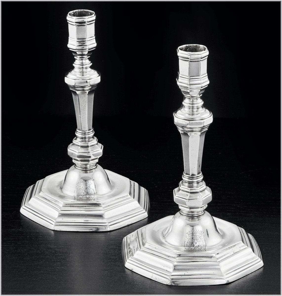 Jean-pierre II Buchet : 18th Century Sterling Silver Candlesticks Brittany Rennes 1733-34 - Coat Of Arms