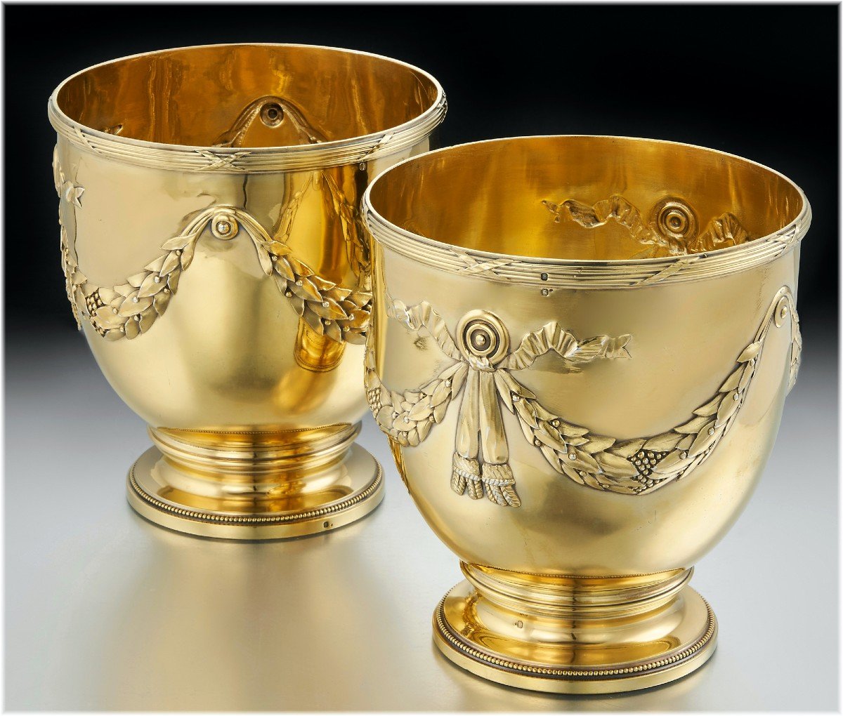 Risler & Carre: Pair Of Wine Coolers / Cache Pots In Vermeil Sterling Silver -photo-2
