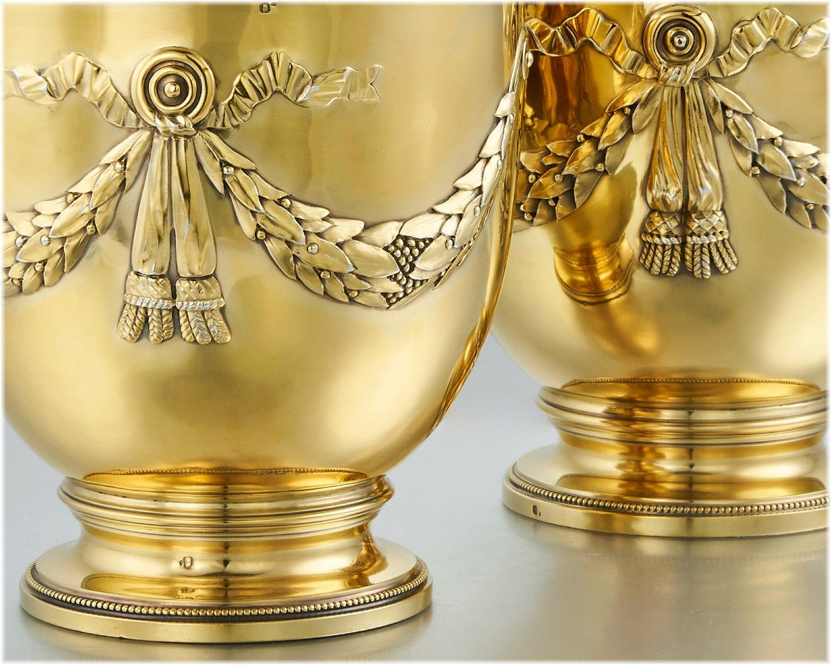 Risler & Carre: Pair Of Wine Coolers / Cache Pots In Vermeil Sterling Silver -photo-2