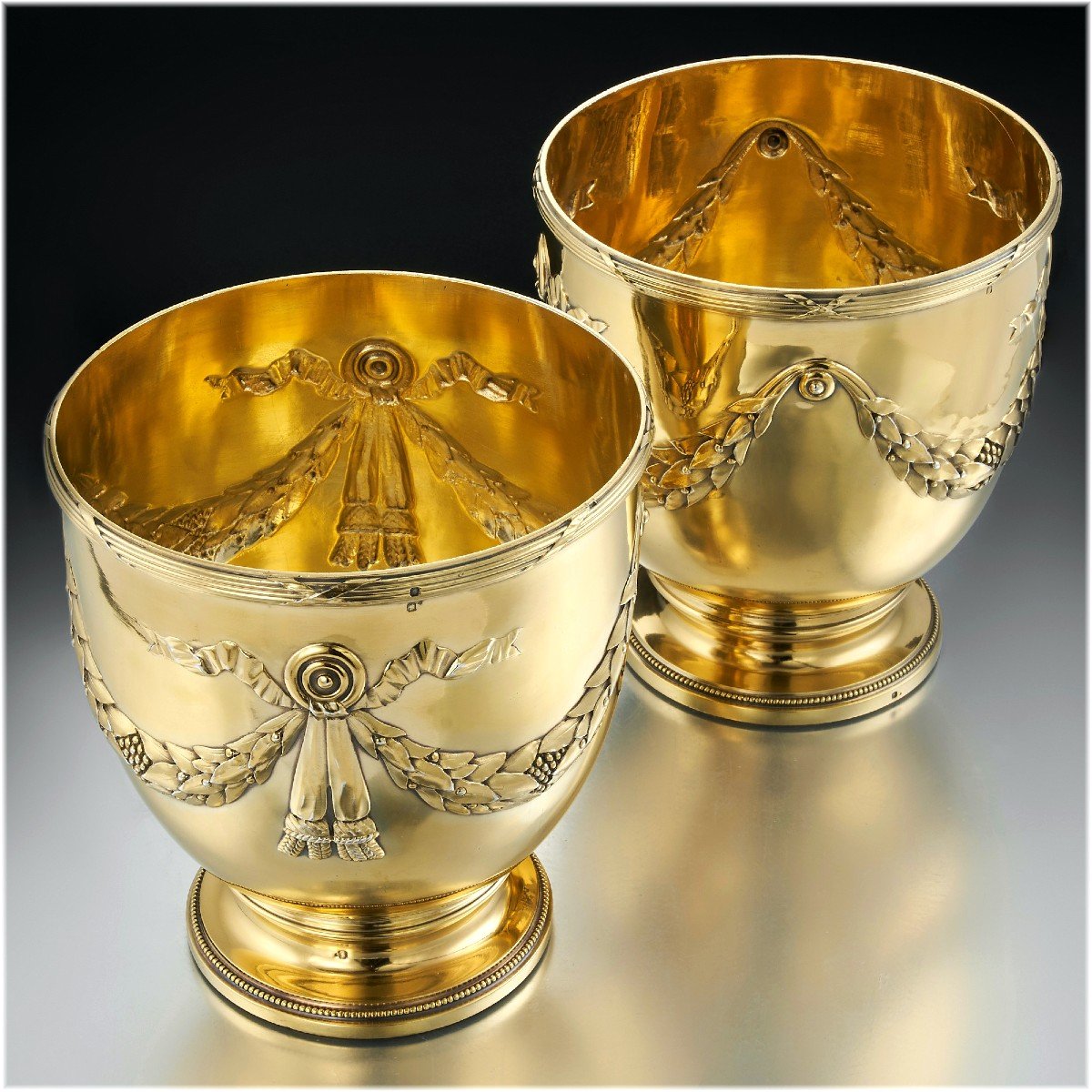 Risler & Carre: Pair Of Wine Coolers / Cache Pots In Vermeil Sterling Silver -photo-4