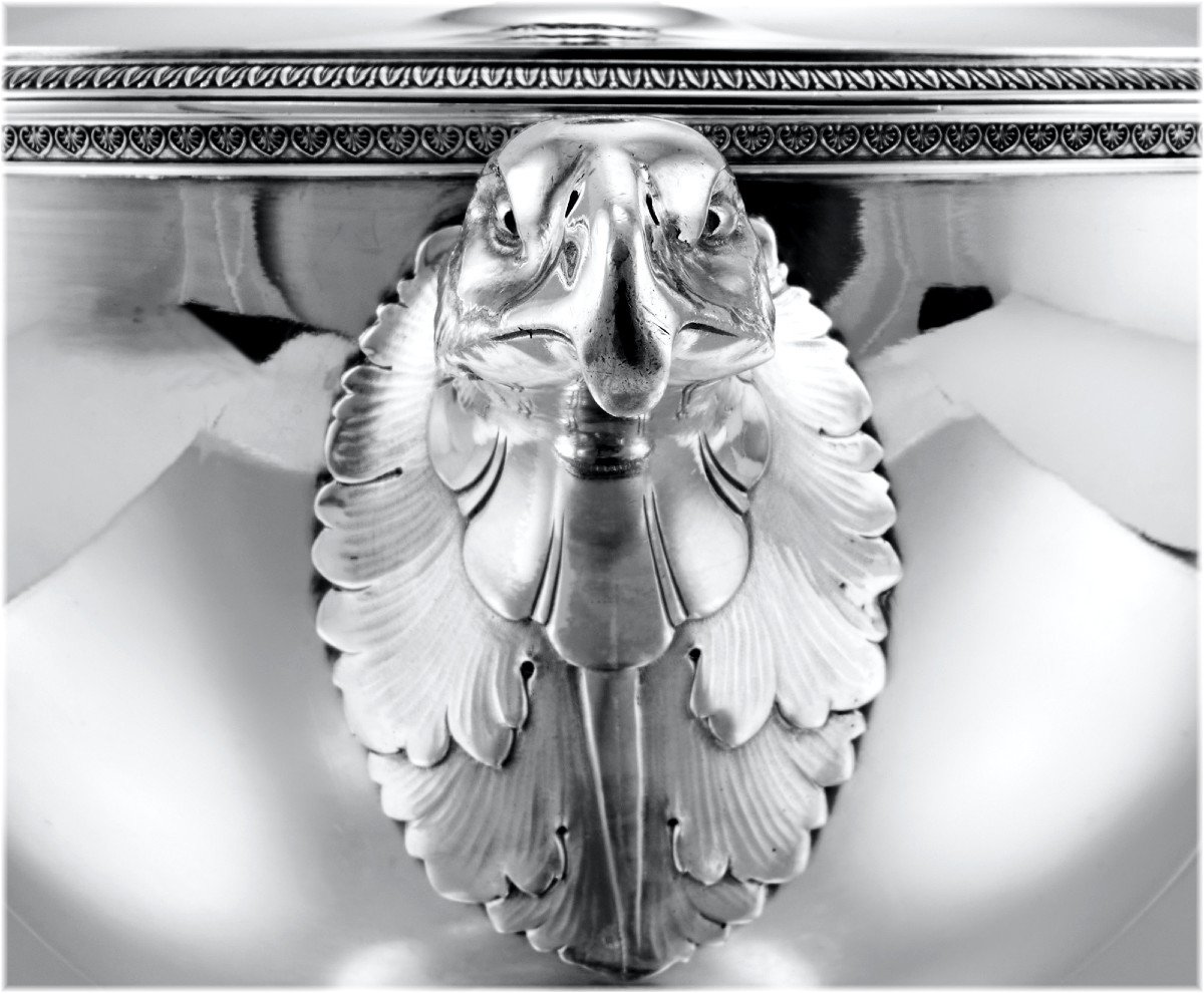 Armand Frenais : Large Empire Style Sterling Silver Soup Tureen - Eagle Heads-photo-3