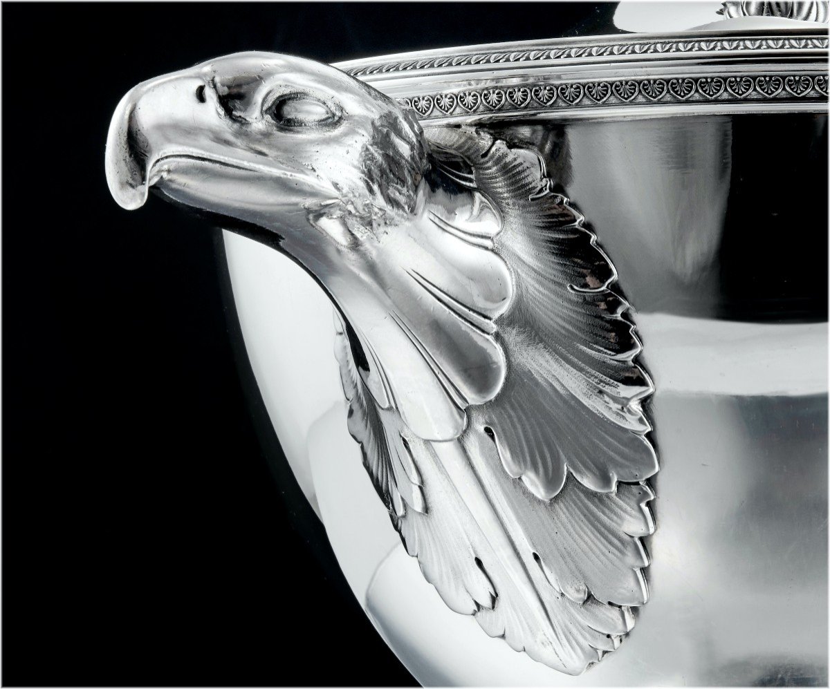 Armand Frenais : Large Empire Style Sterling Silver Soup Tureen - Eagle Heads-photo-1