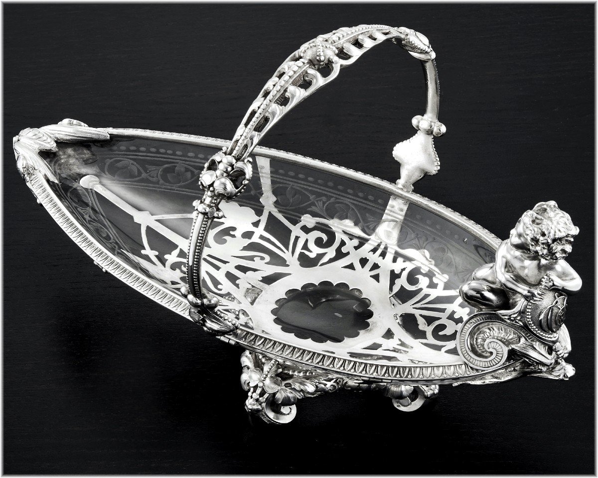 Hunt & Roskell : Rare Basket / Display Dish In Sterling Silver & Engraved Crystal London 1873-photo-4