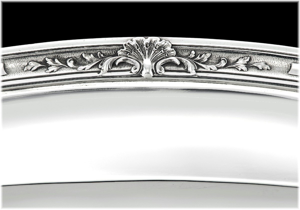 Puiforcat : Large Pair Of Louis XV Style Sterling Silver Square Platters - Coat Of Arms-photo-2