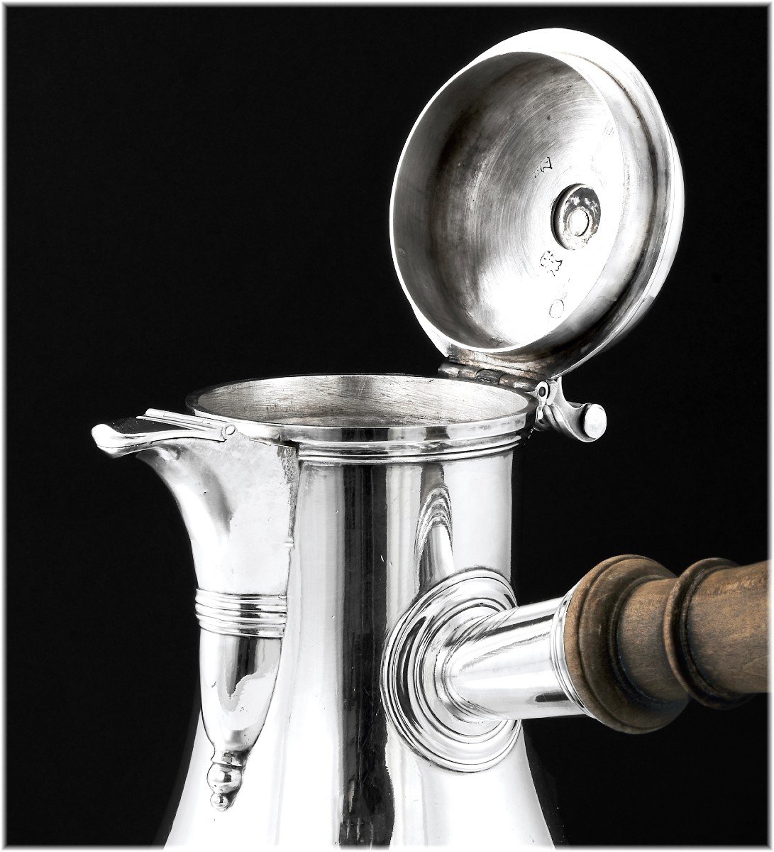 Mathieu Brunot: Rare Chocolate Pot In Sterling Silver From Burgundy - Dijon 1775-76-photo-3