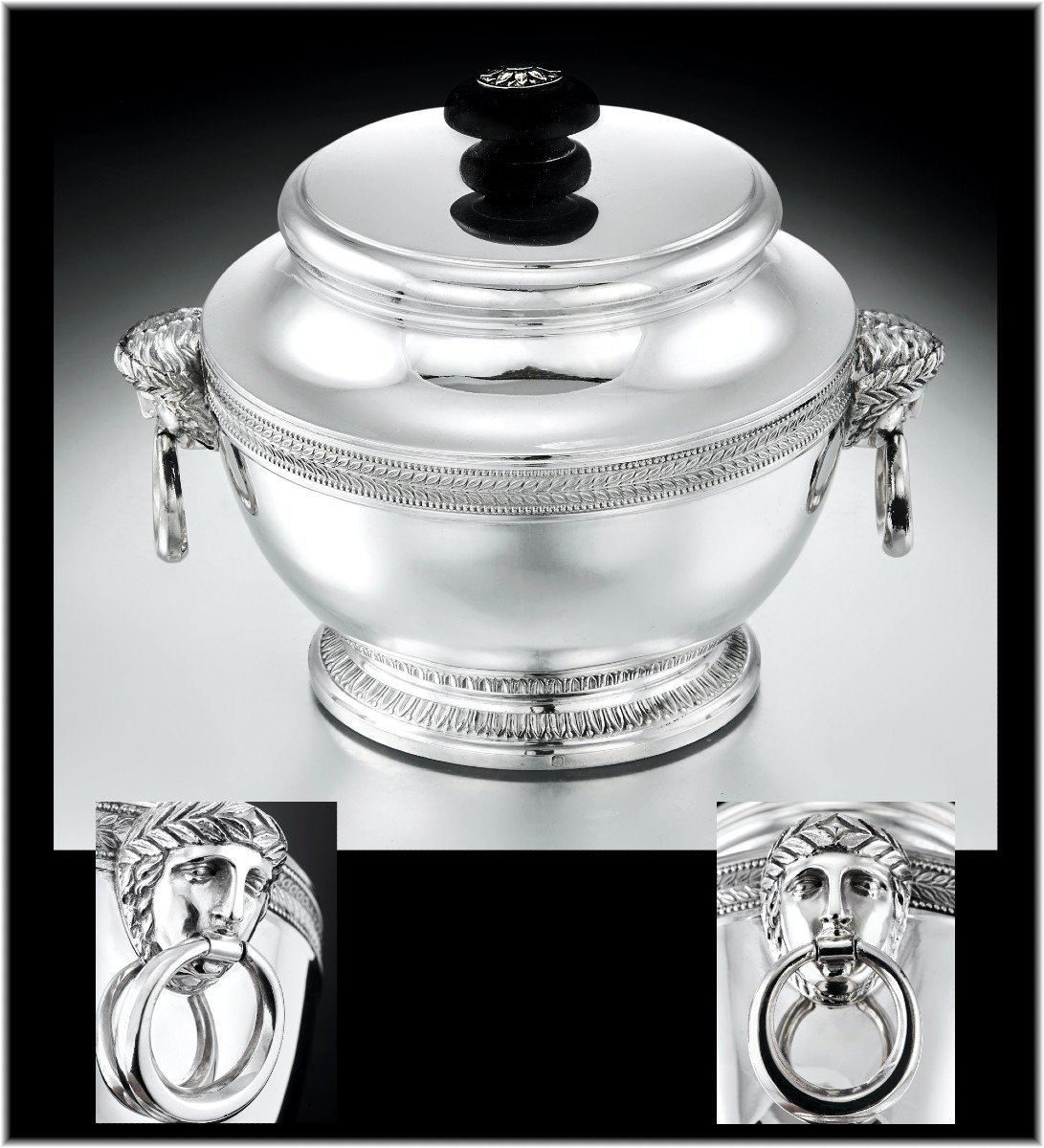 Paul Canaux : Empire Style Tea - Coffee Set In Sterling Silver And Vermeii Mascarons-photo-2