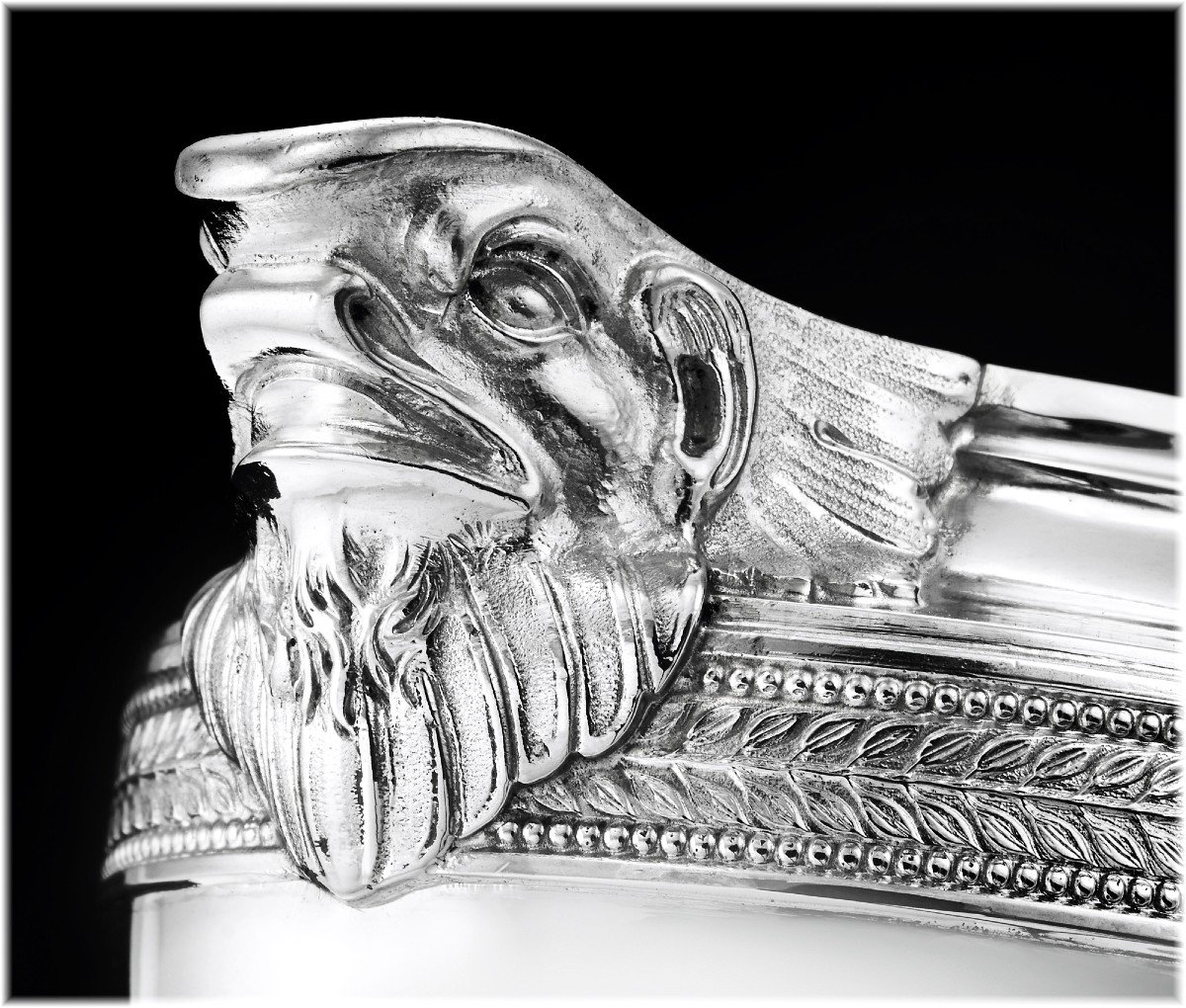 Paul Canaux : Empire Style Tea - Coffee Set In Sterling Silver And Vermeii Mascarons-photo-1