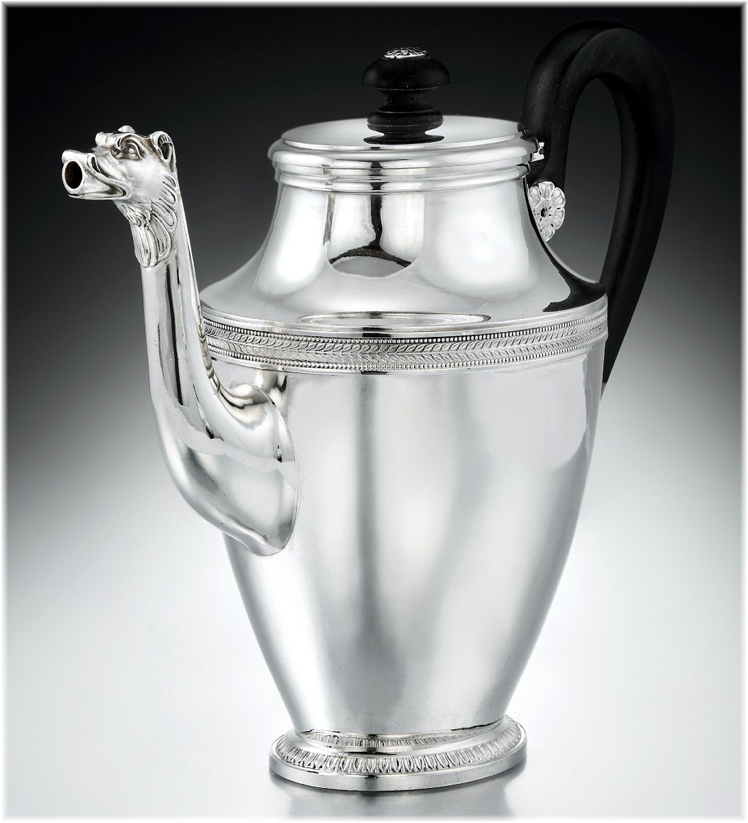 Paul Canaux : Empire Style Tea - Coffee Set In Sterling Silver And Vermeii Mascarons-photo-4