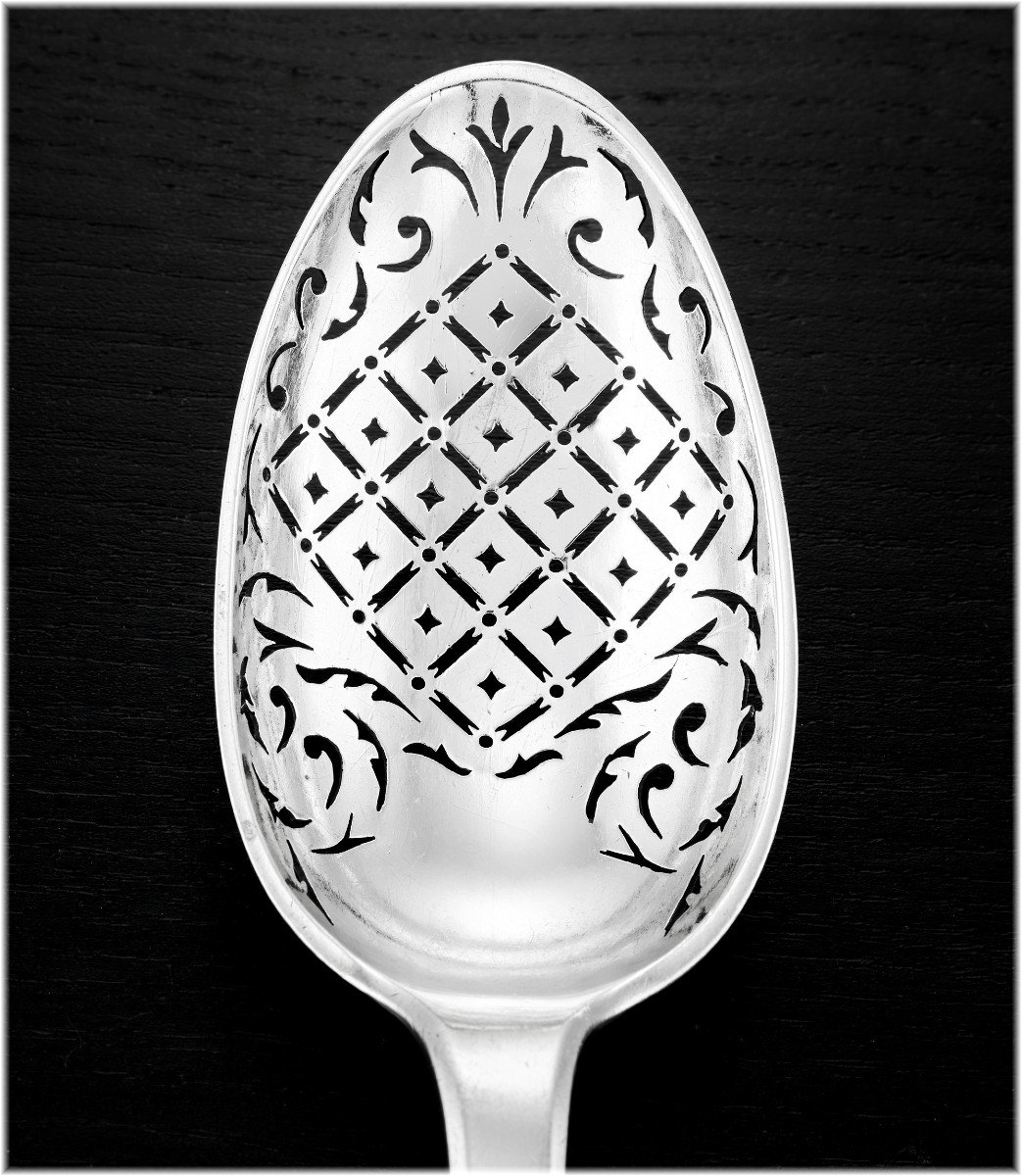 Marc Bazille: Rare Large Olive Spoon Solid Silver Montpellier 1751-photo-3