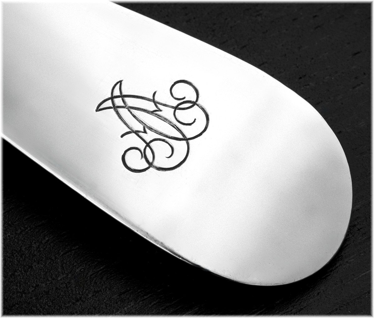 Marc Bazille: Rare Large Olive Spoon Solid Silver Montpellier 1751-photo-1